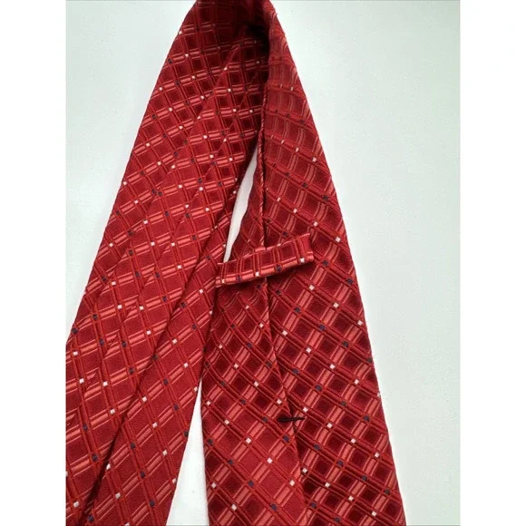 DANIEL CREMIEUX Necktie Handmade 100% Silk Red Navy Mens Tie USA 63" - Picture 5 of 7
